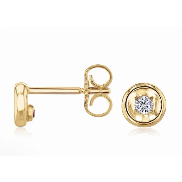 Roberto Coin Rubi & 0.08ctw Diamond Bezel 18k Yellow Gold Stud Earrings - Picture 6 of 15